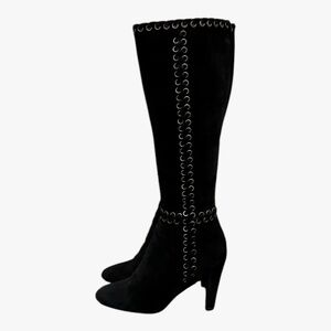 Size 8 tall black genuine leather/suede women full zipper knee high Prada Boots.